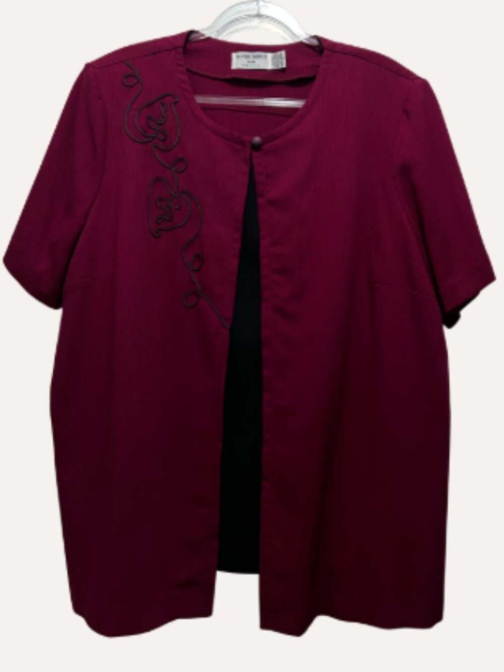 Alfred Dunner burgundy embroidered jacket‑style top - Size 18W